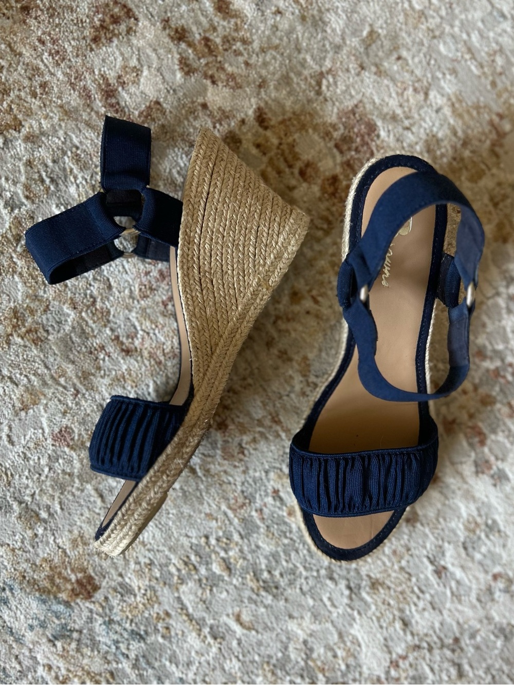 Browns Navy Espadrille Wedge Sandals | Size 38 | Excellent Condition